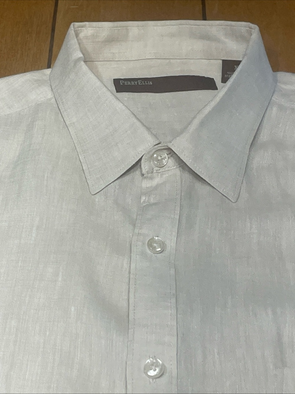 Perry Ellis Men's 100% Linen Dress Shirt Color Beige Size XL MINT!!